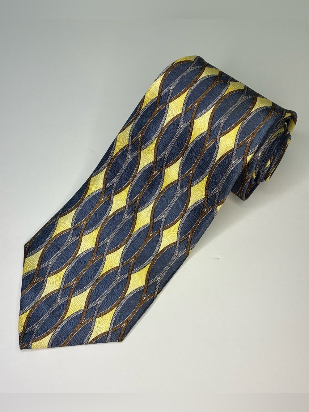Vintage Pierre Cardin Silk Tie Blue Yellow Abstract Wavy Geometric Men's Necktie